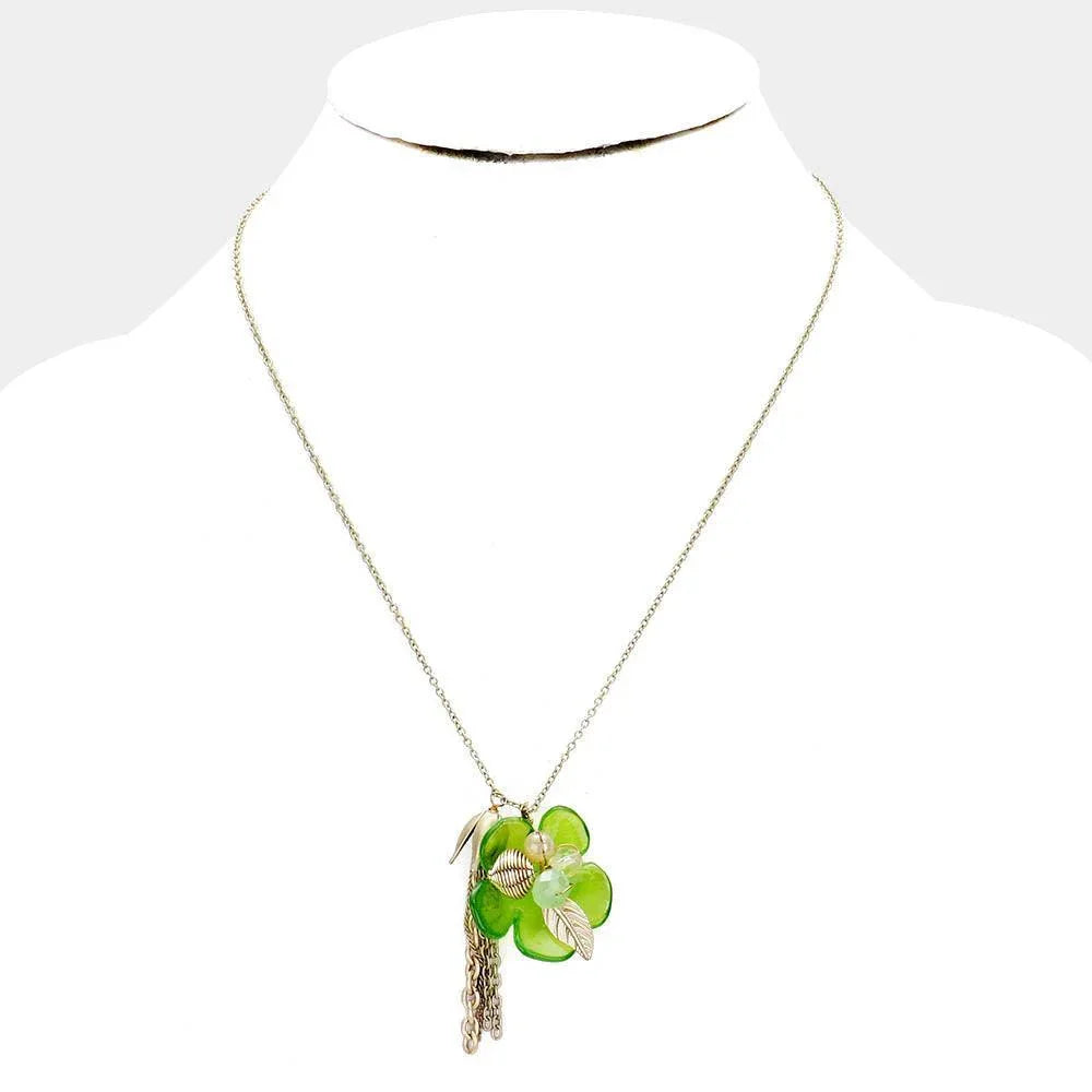 Green Bloom Flower Pendant Tassel Drop Necklace - Jewelry Store by Erik Rayo