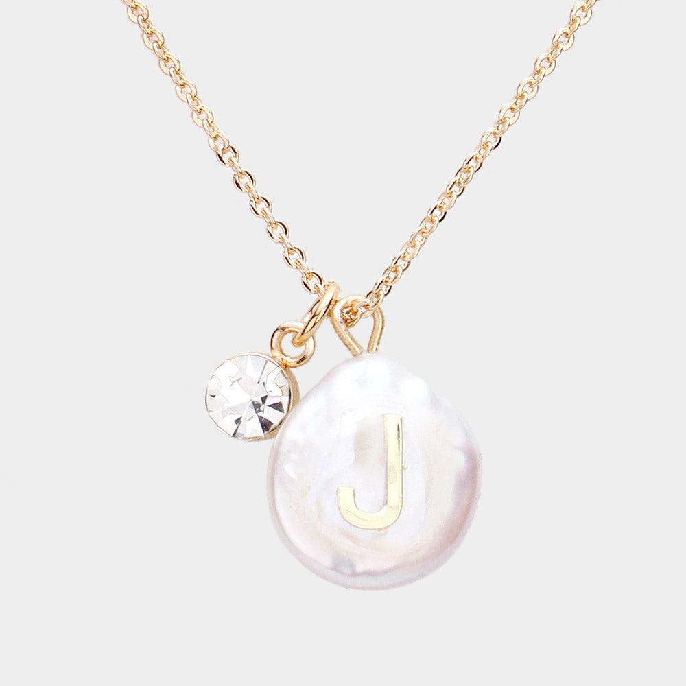 Gold Freshwater Pearl Monogram Pendant Necklace