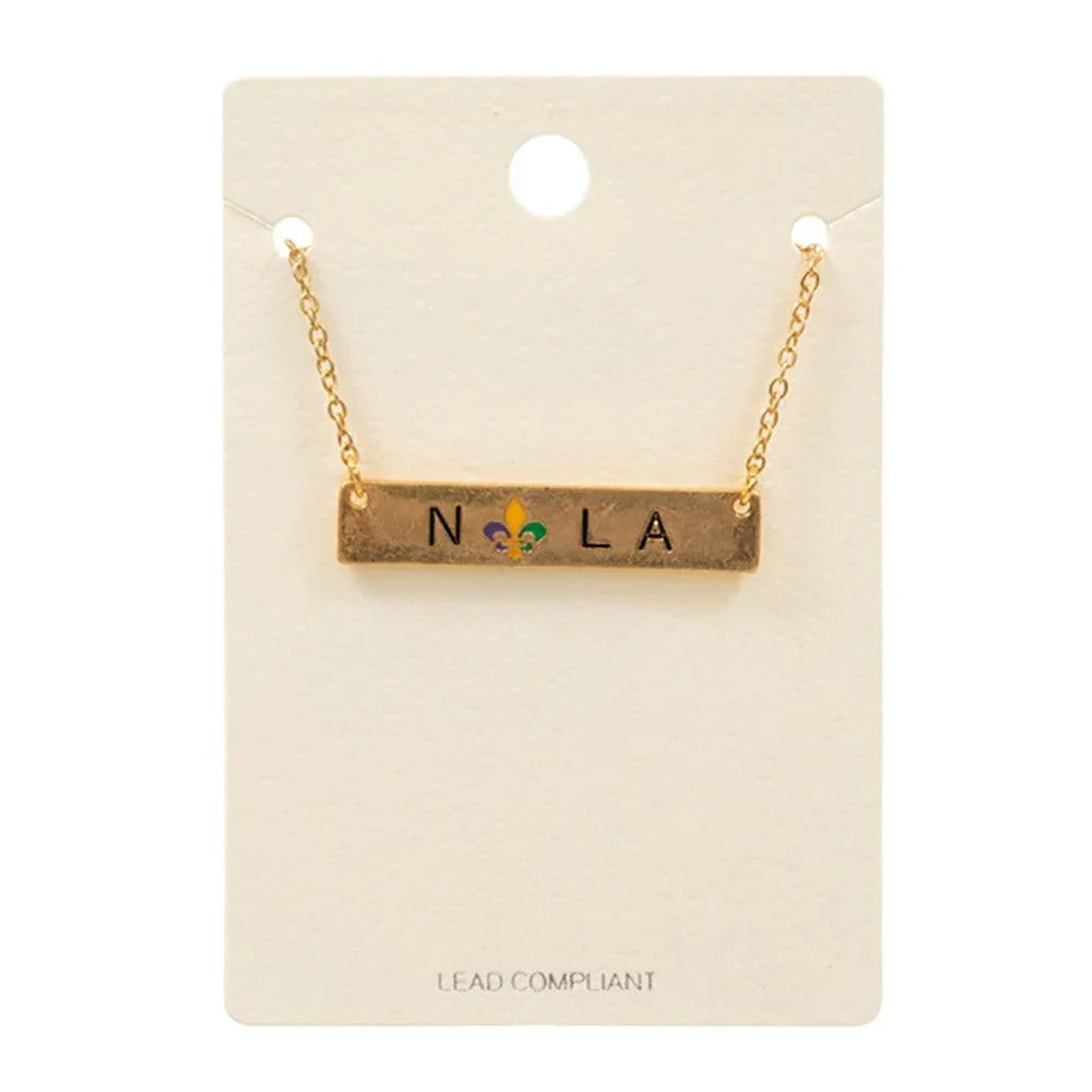 Mardi Gras Fleur de Lis Pointed Nola Message Pendant Necklace - Jewelry Store by Erik Rayo