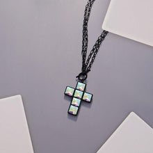 Load image into Gallery viewer, Black Crystal Stone Cross Pendant Toggle Necklace
