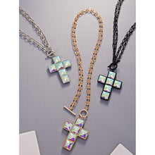 Load image into Gallery viewer, Black Crystal Stone Cross Pendant Toggle Necklace
