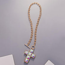 Load image into Gallery viewer, Gold Crystal Stone Cross Pendant Toggle Necklace
