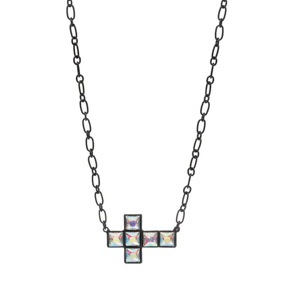 Black Crystal Stone Cross Necklace - Jewelry Store by Erik Rayo