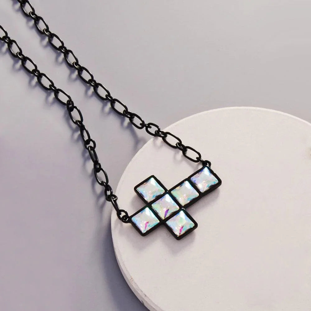 Black Crystal Stone Cross Necklace - Jewelry Store by Erik Rayo