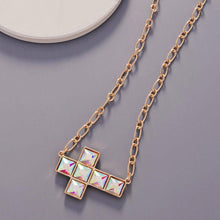 Load image into Gallery viewer, Gold Crystal Stone Cross Necklace
