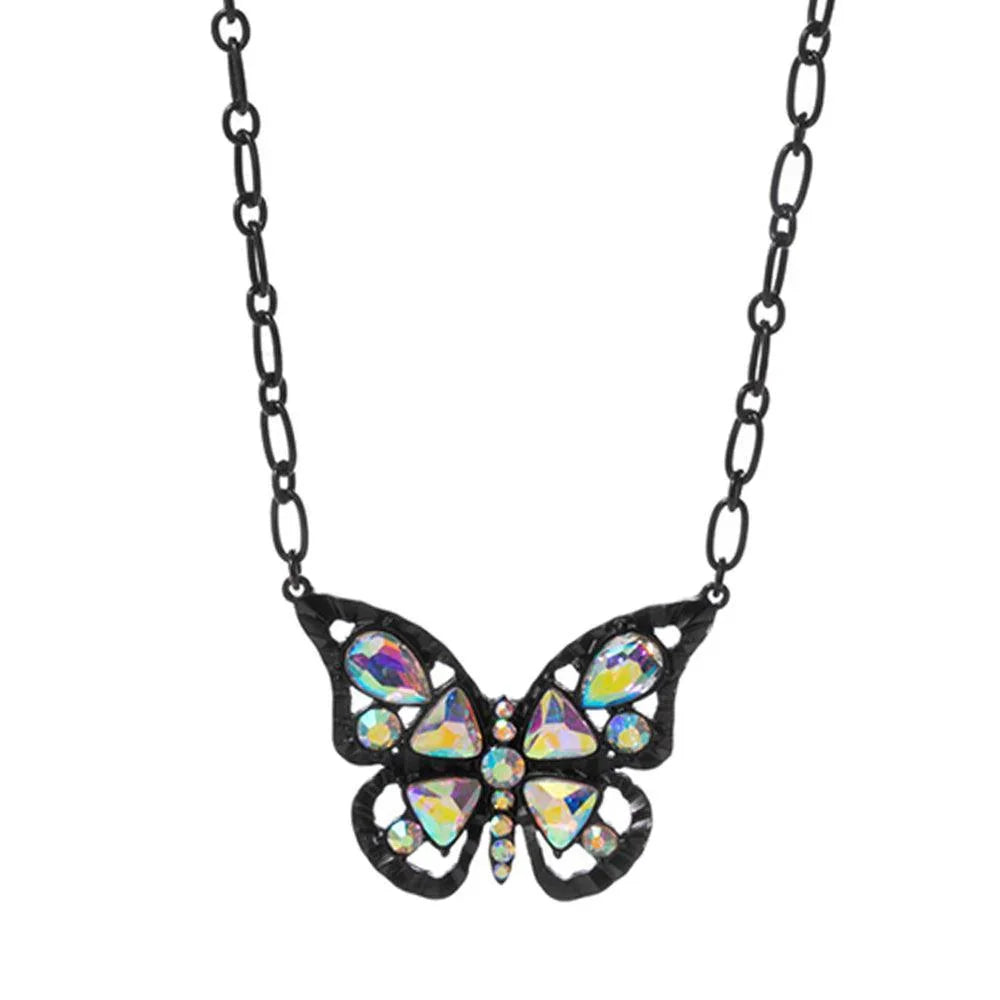 Black Stone Embellished Butterfly Pendant Necklace - Jewelry Store by Erik Rayo