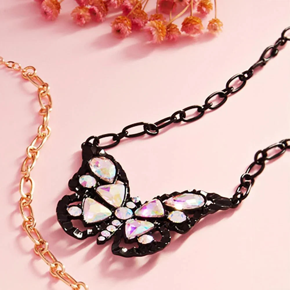 Black Stone Embellished Butterfly Pendant Necklace - Jewelry Store by Erik Rayo