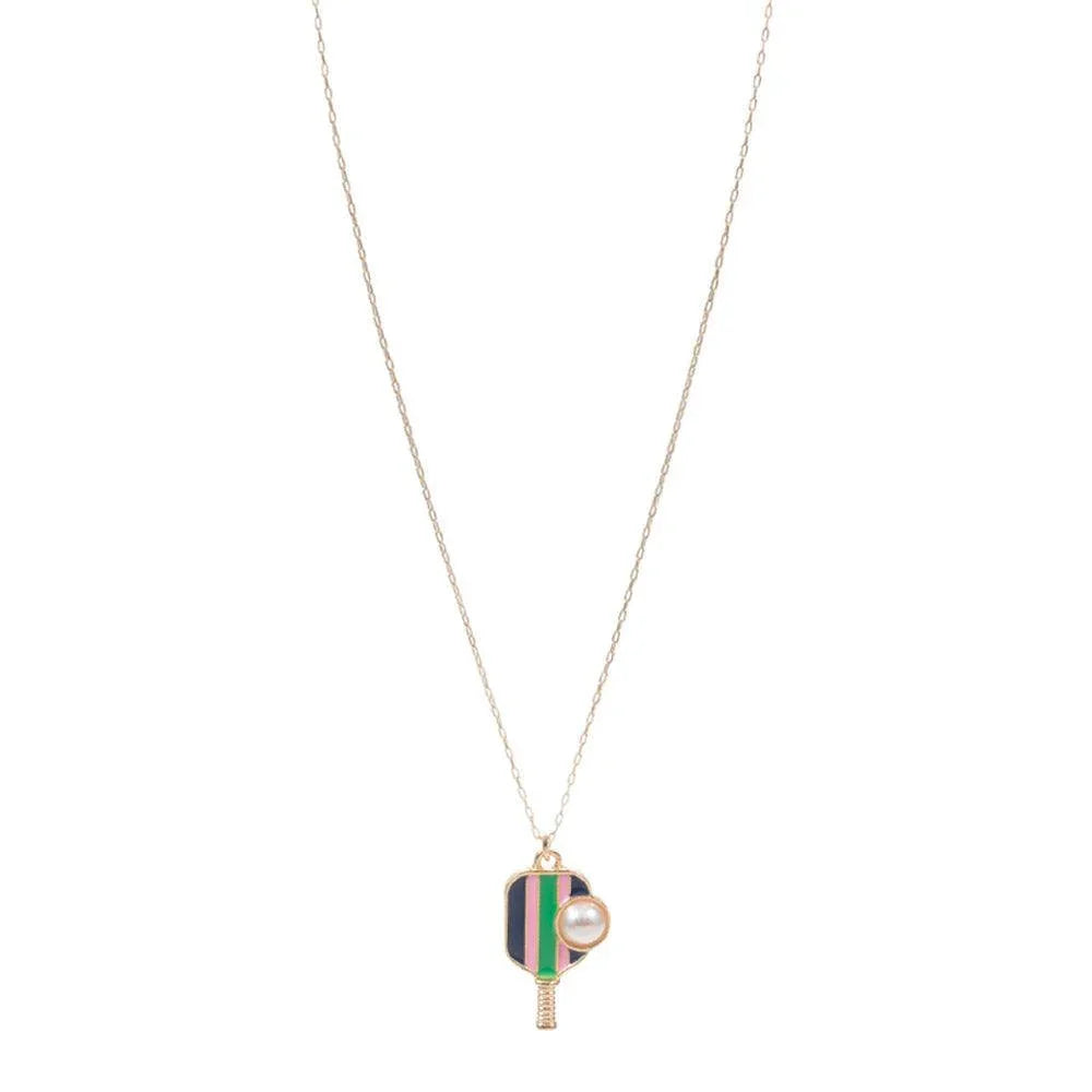 Pearl Pointed Pickleball Racket Pendant Necklace - Jewelry Store by Erik Rayo