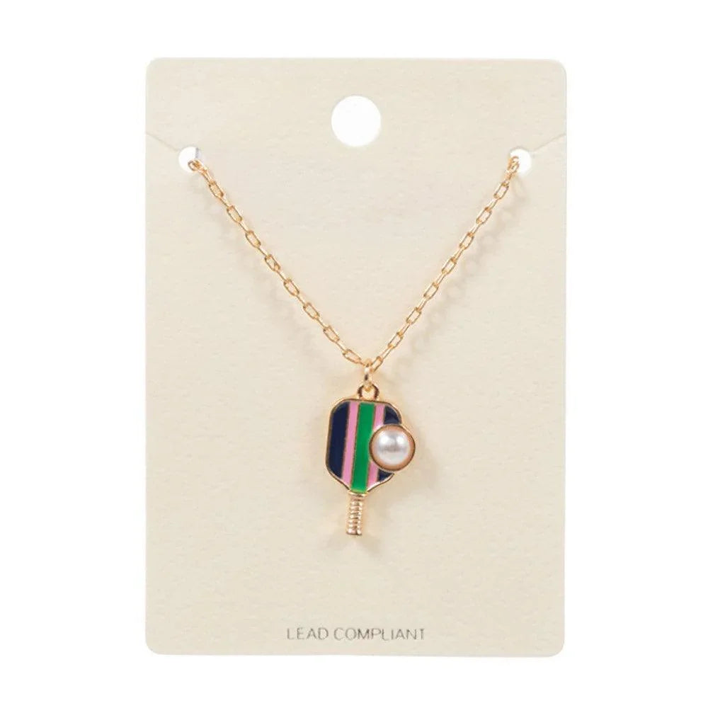 Pearl Pointed Pickleball Racket Pendant Necklace - Jewelry Store by Erik Rayo