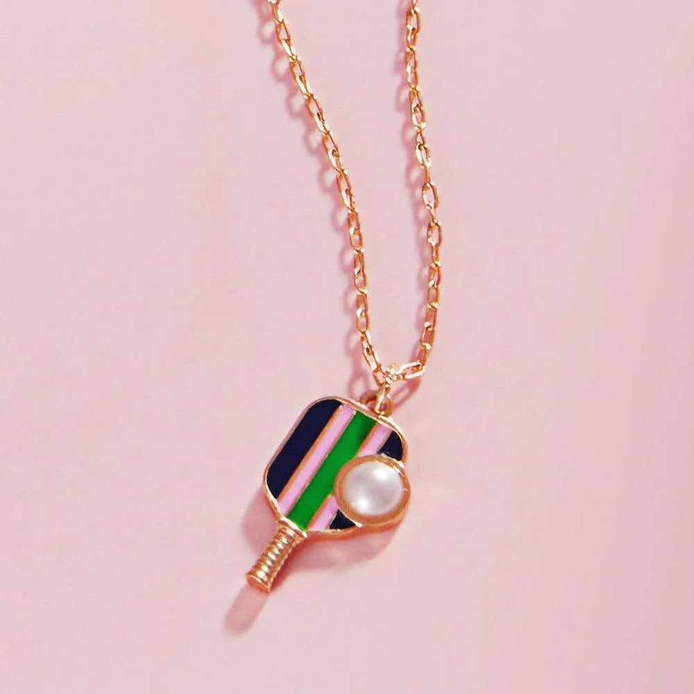 Pearl Pointed Pickleball Racket Pendant Necklace - Jewelry Store by Erik Rayo