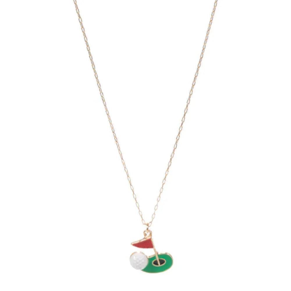Red Enamel Golf Ball Hole Flag Pendant Necklace - Jewelry Store by Erik Rayo