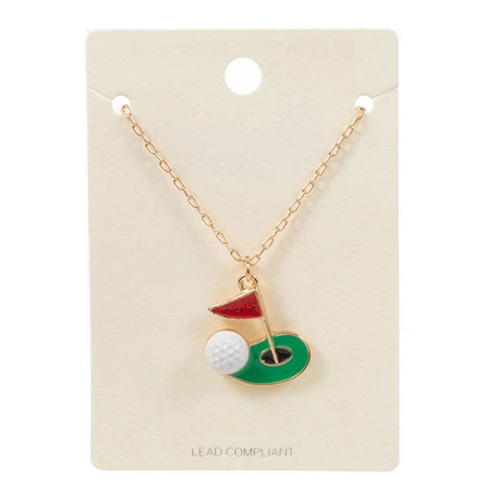 Red Enamel Golf Ball Hole Flag Pendant Necklace - Jewelry Store by Erik Rayo