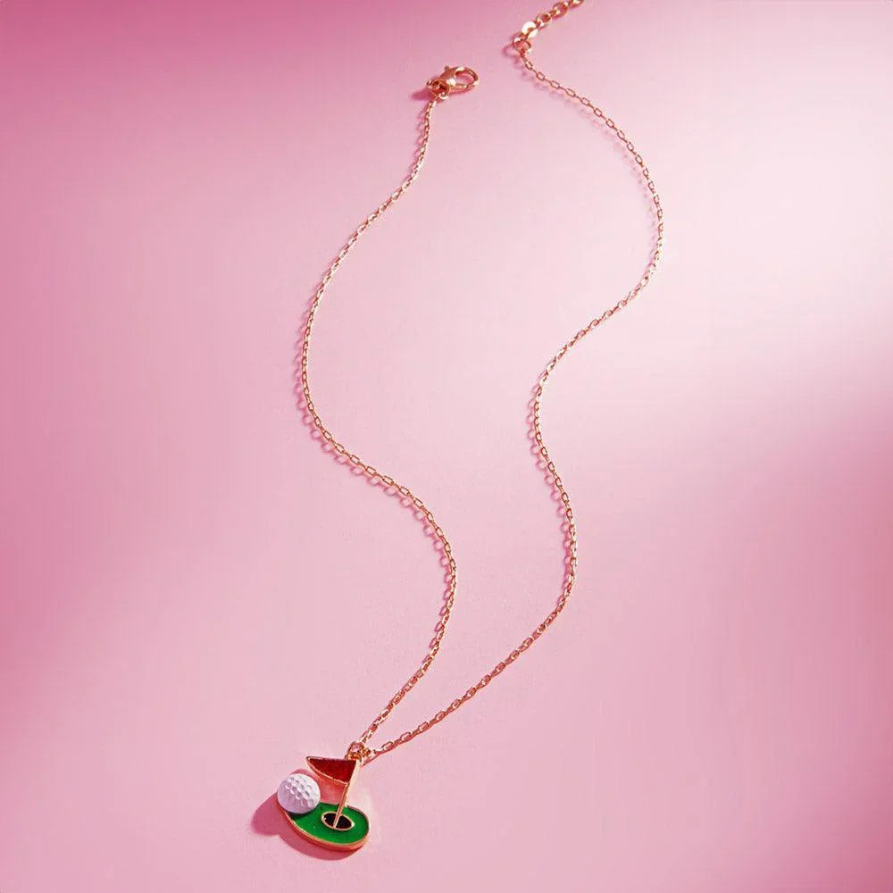 Red Enamel Golf Ball Hole Flag Pendant Necklace - Jewelry Store by Erik Rayo
