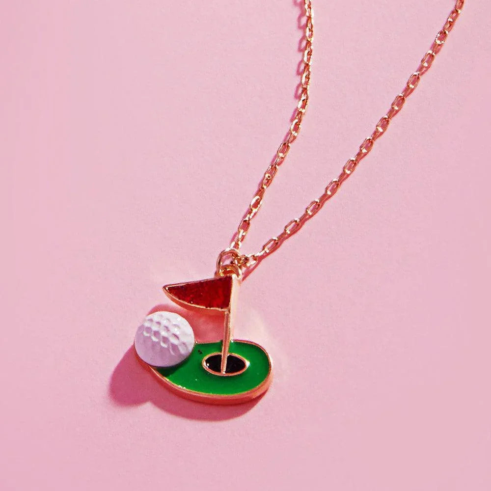Red Enamel Golf Ball Hole Flag Pendant Necklace - Jewelry Store by Erik Rayo