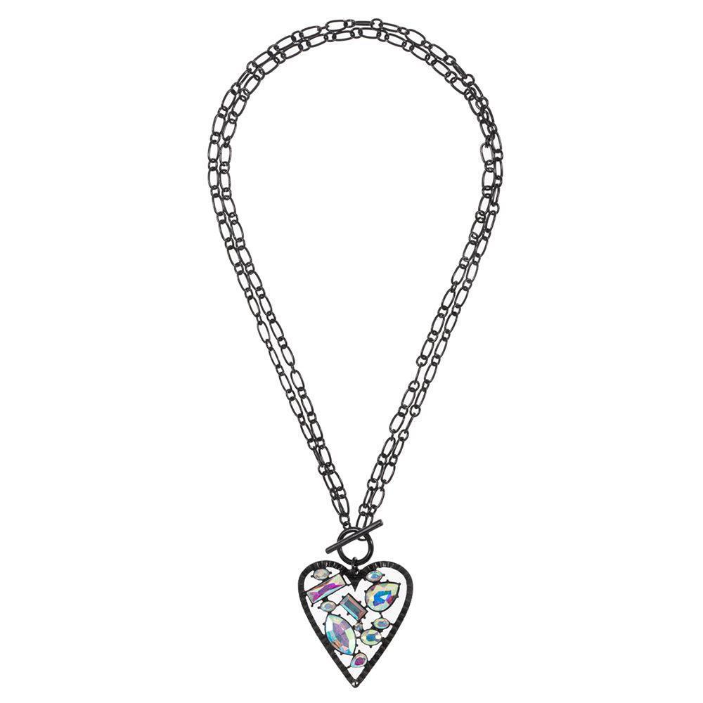 Black Stone Embellished Heart Pendant Toggle Necklace - Jewelry Store by Erik Rayo