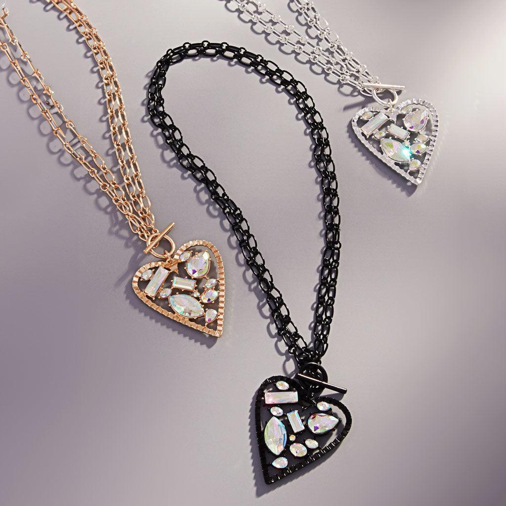 Black Stone Embellished Heart Pendant Toggle Necklace - Jewelry Store by Erik Rayo