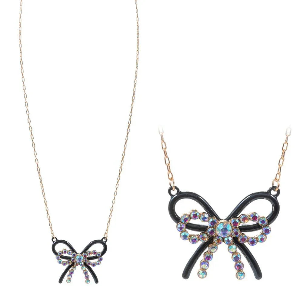 Black Rhinestone Pointed Enamel Bow Pendant Necklace - Jewelry Store by Erik Rayo
