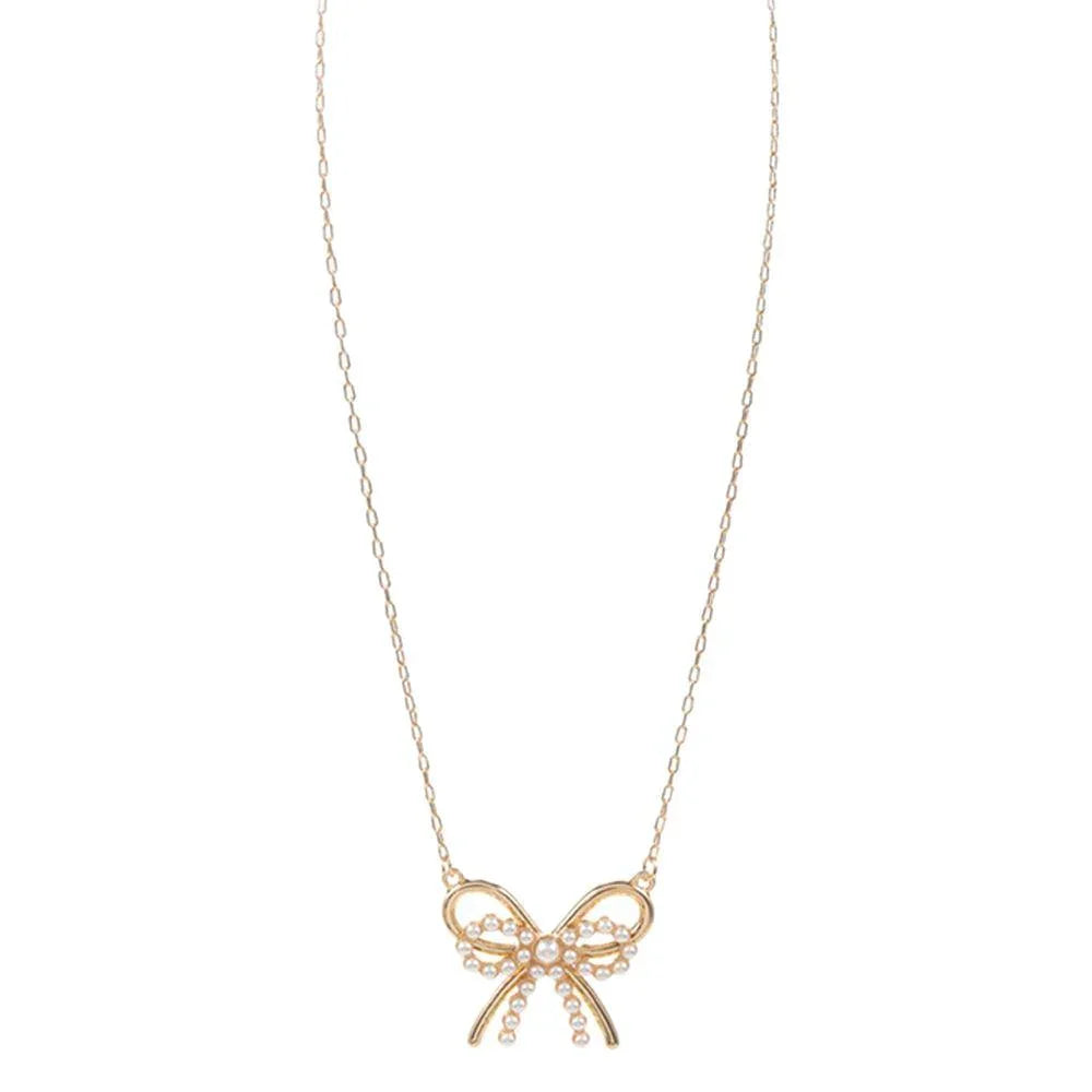 Cream Pearl Metal Bow Pendant Necklace - Jewelry Store by Erik Rayo