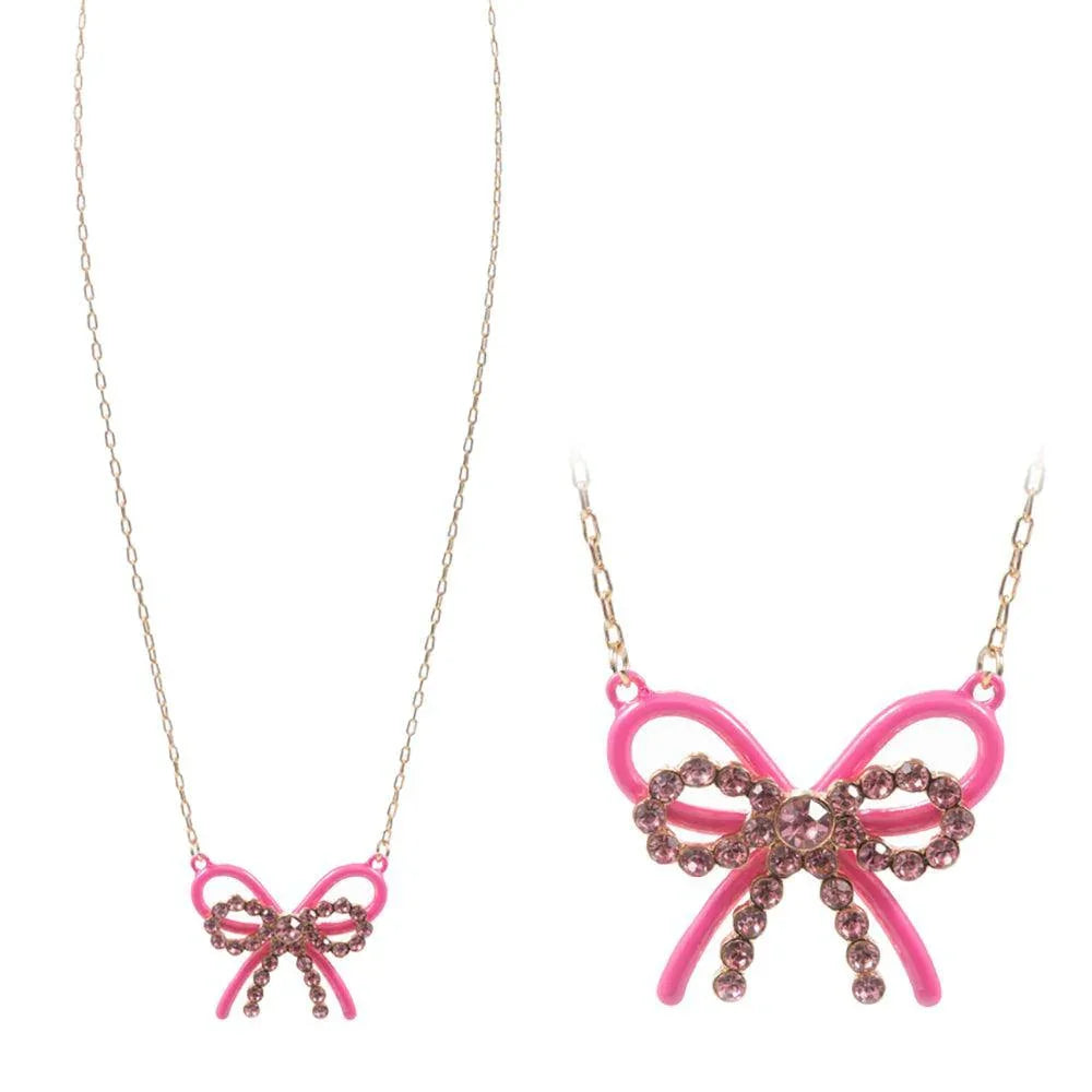 Pink Rhinestone Pointed Enamel Bow Pendant Necklace - Jewelry Store by Erik Rayo