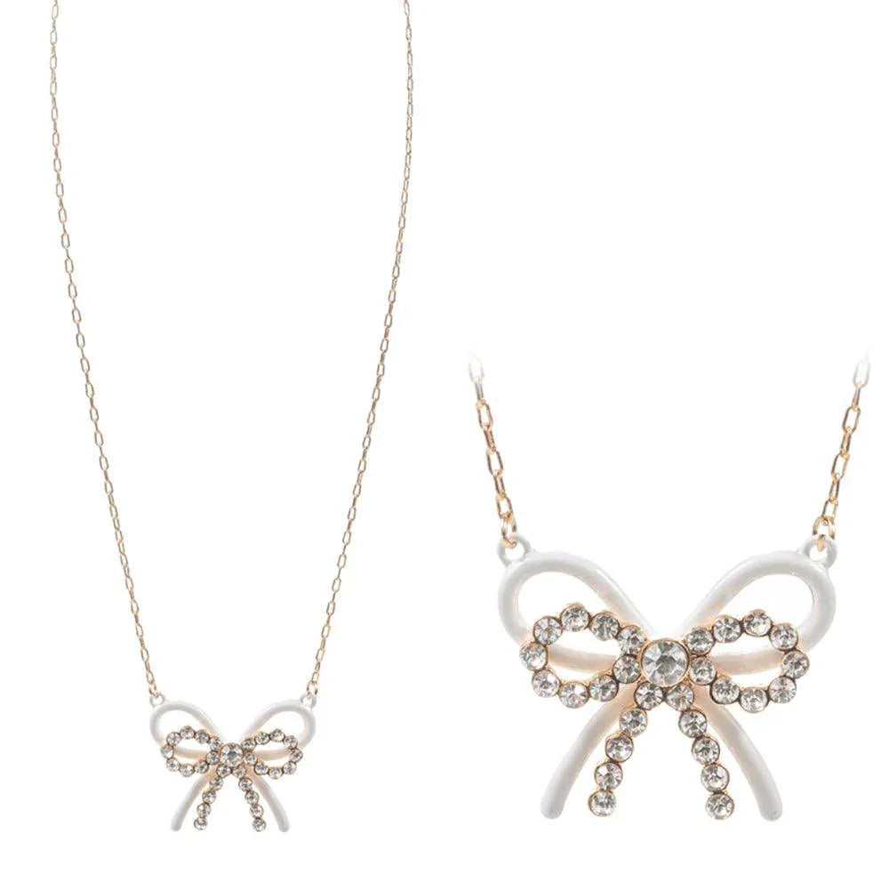 Clear Rhinestone Pointed Enamel Bow Pendant Necklace - Jewelry Store by Erik Rayo