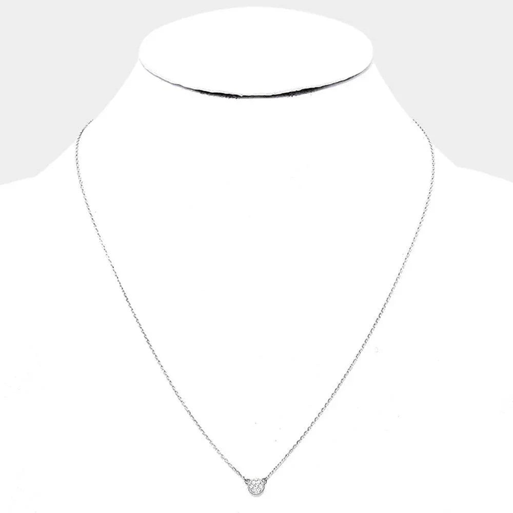 White Sterling Silver CZ Pave Mini Pendant Necklace - Jewelry Store by Erik Rayo