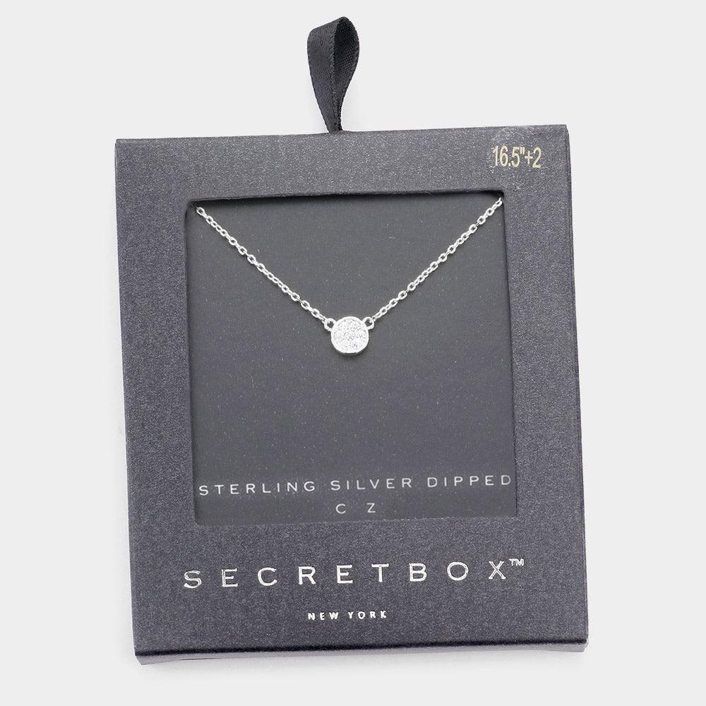 White Sterling Silver CZ Pave Mini Pendant Necklace - Jewelry Store by Erik Rayo