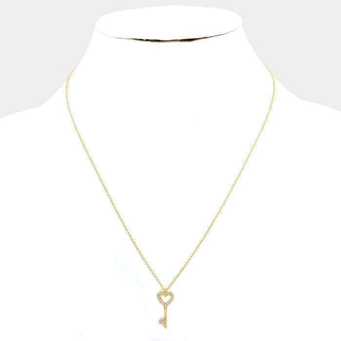 14K Gold Dipped crystal heart key pendant necklace with Secret Box - Jewelry Store by Erik Rayo