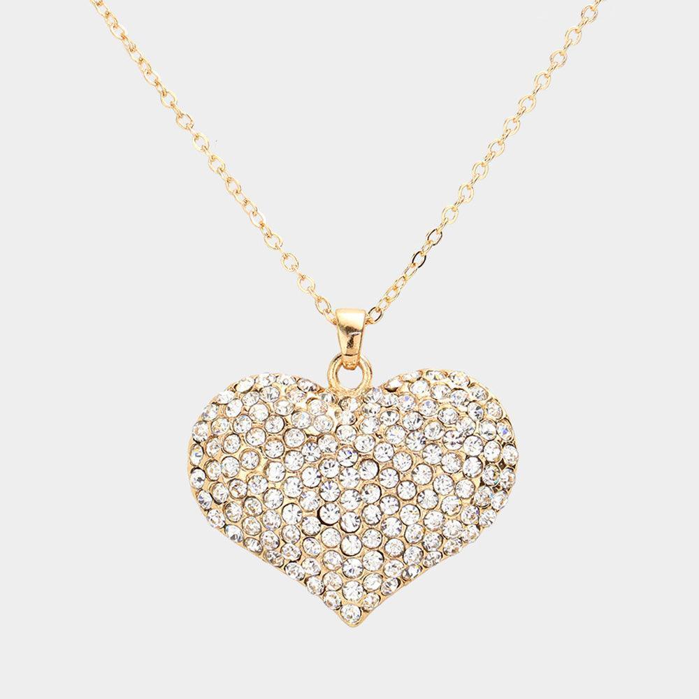 Gold Pave Crystal Rhinestone Heart Pendant Necklace - Jewelry Store by Erik Rayo