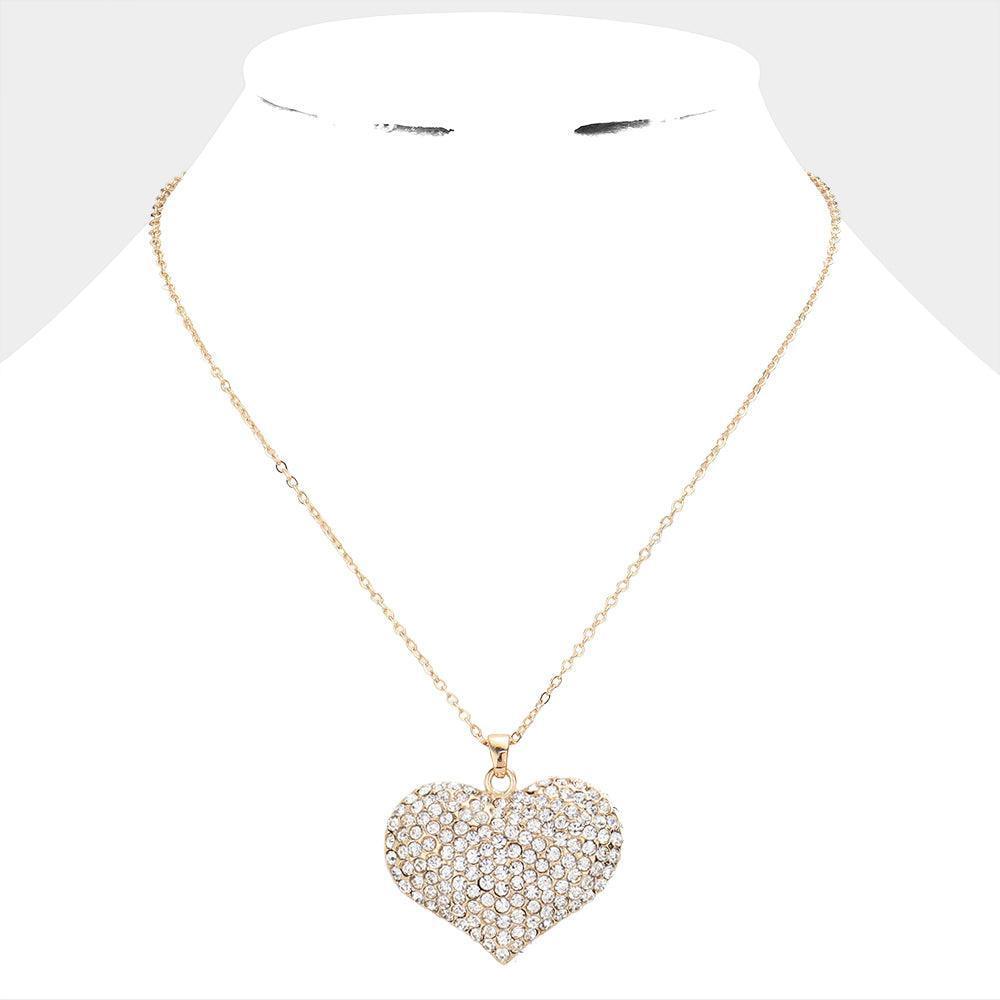 Gold Pave Crystal Rhinestone Heart Pendant Necklace - Jewelry Store by Erik Rayo