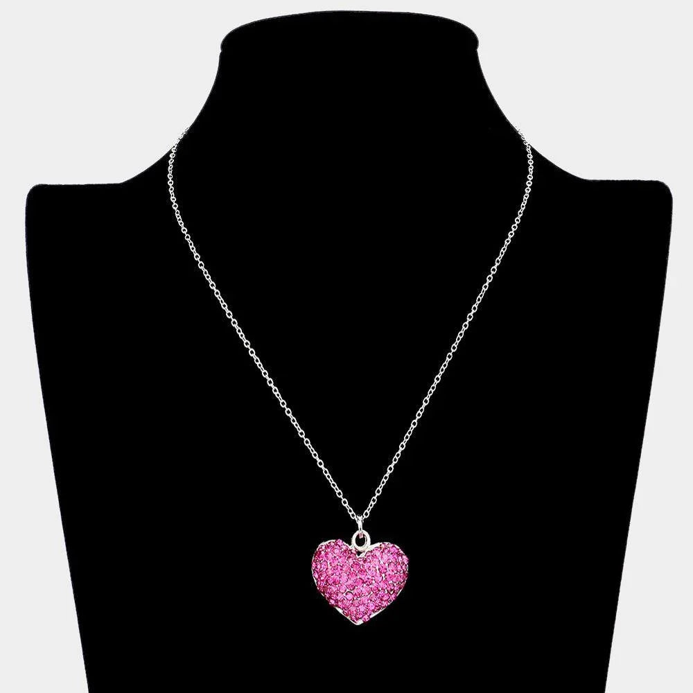Fuchsia Rhinestone Embellished Heart Pendant Necklace - Jewelry Store by Erik Rayo