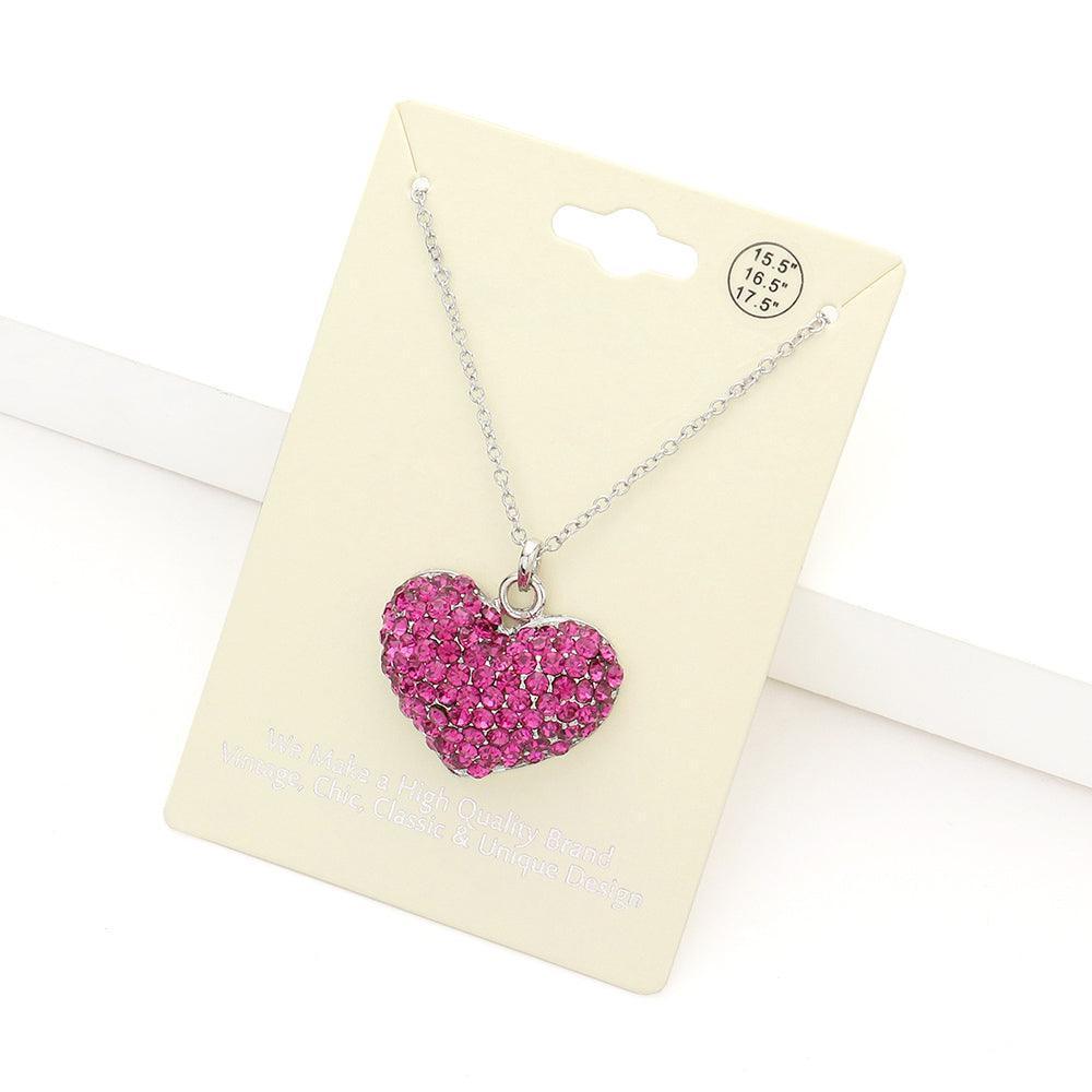 Fuchsia Rhinestone Embellished Heart Pendant Necklace - Jewelry Store by Erik Rayo