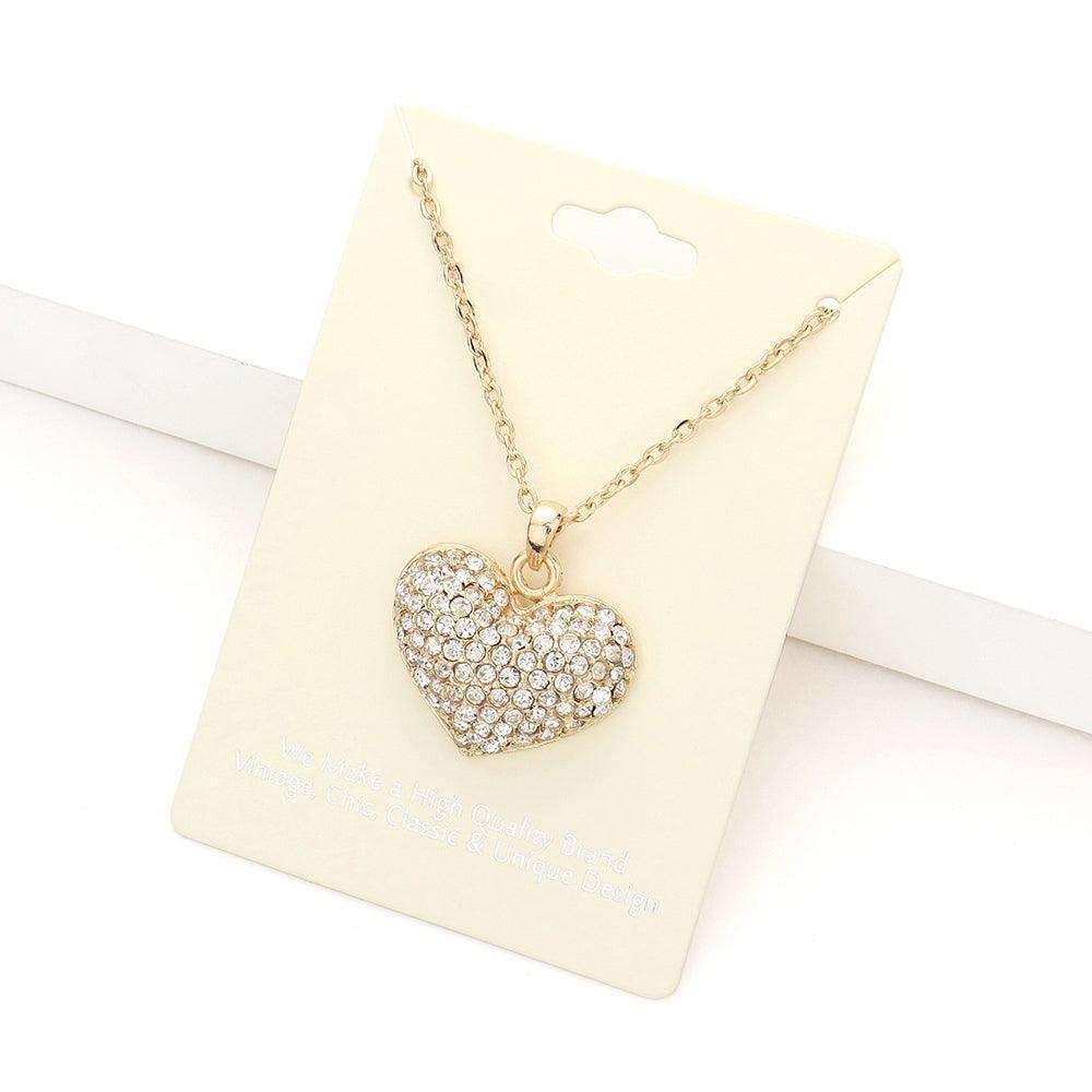 Gold Rhinestone Embellished Heart Pendant Necklace - Jewelry Store by Erik Rayo