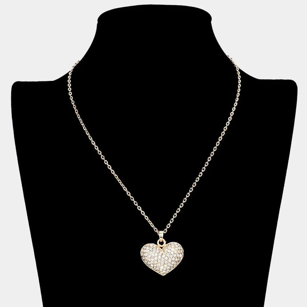 Gold Rhinestone Embellished Heart Pendant Necklace - Jewelry Store by Erik Rayo