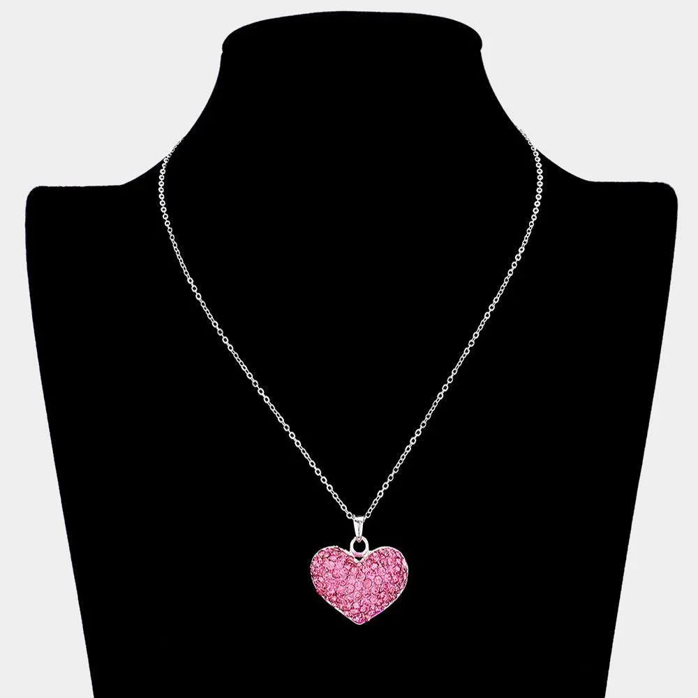 Pink Rhinestone Embellished Heart Pendant Necklace - Jewelry Store by Erik Rayo