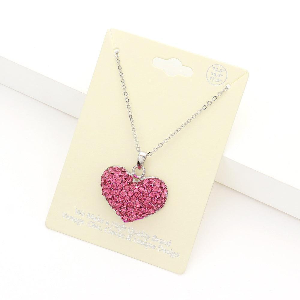 Pink Rhinestone Embellished Heart Pendant Necklace - Jewelry Store by Erik Rayo