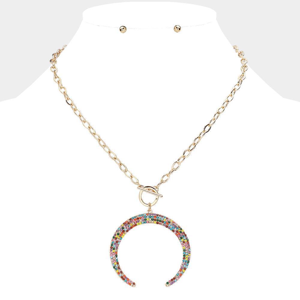 Gold Crystal Double Horn Toggle Necklace Rhinestone Paved - Jewelry Store by Erik Rayo