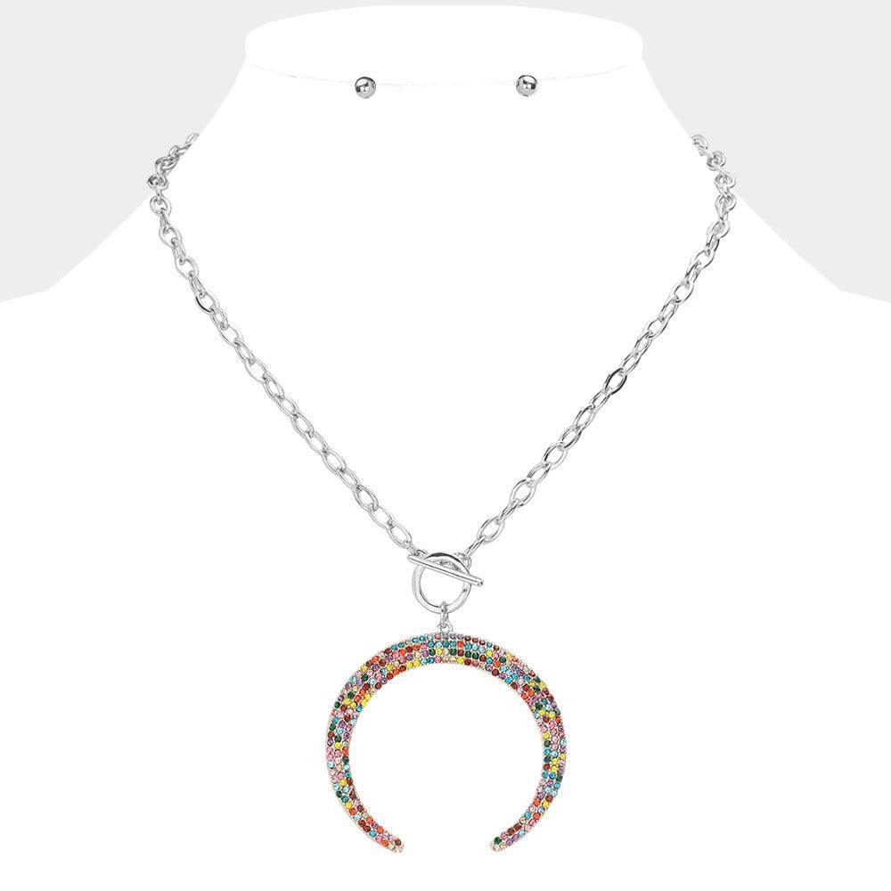 Crystal Double Horn Toggle Necklace Rhinestone Paved - Jewelry Store by Erik Rayo