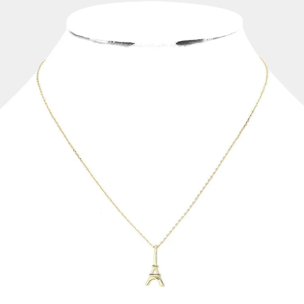 Gold Brass Metal Eiffel Tower Pendant Necklace - Jewelry Store by Erik Rayo