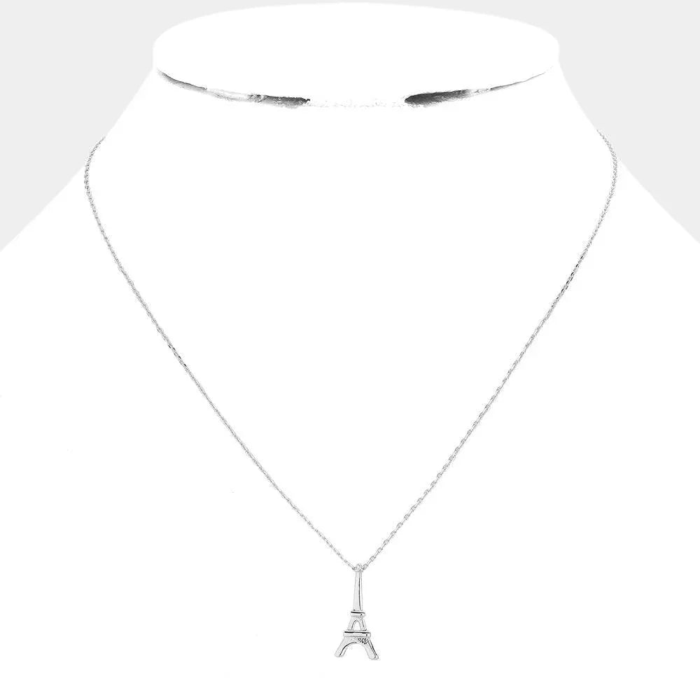 Silver Brass Metal Eiffel Tower Pendant Necklace - Jewelry Store by Erik Rayo