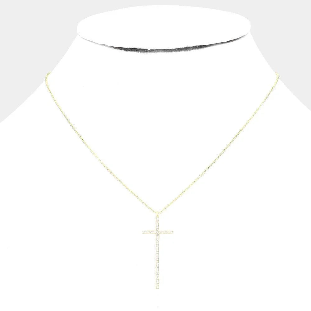Gold Gold Dipped CZ Embellished Cross Pendant Necklace - Jewelry Store by Erik Rayo