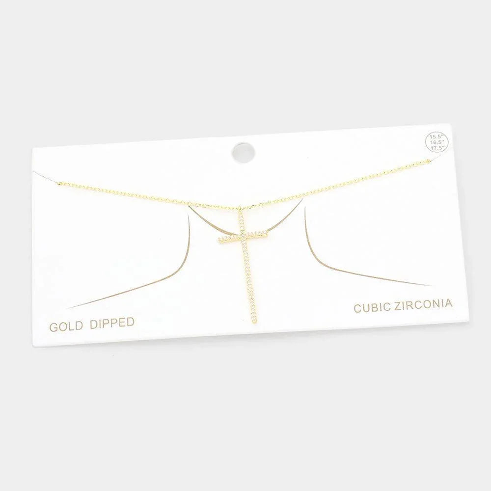 Gold Gold Dipped CZ Embellished Cross Pendant Necklace - Jewelry Store by Erik Rayo