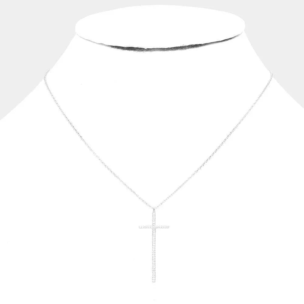 Gold White Gold Dipped CZ Embellished Cross Pendant Necklace - Jewelry Store by Erik Rayo