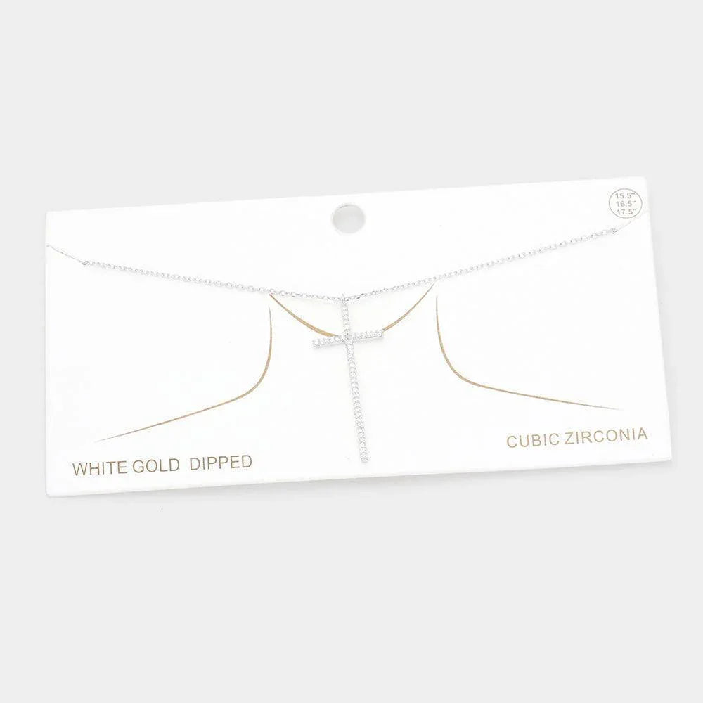 Gold White Gold Dipped CZ Embellished Cross Pendant Necklace - Jewelry Store by Erik Rayo