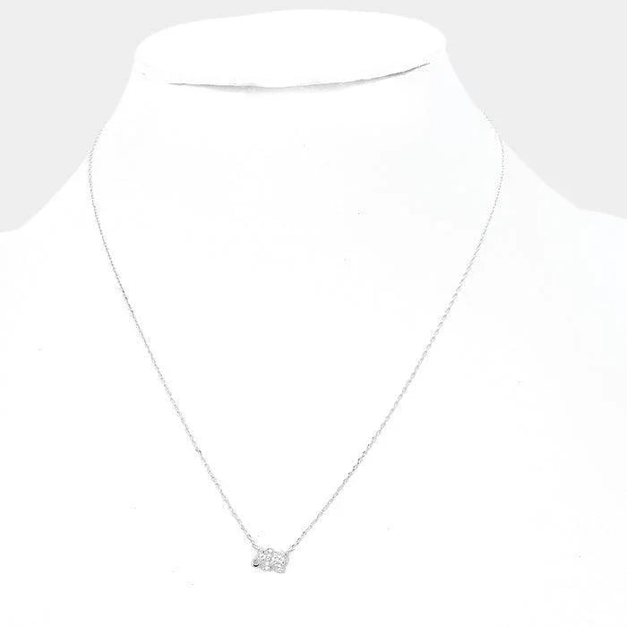 White White Gold Dipped CZ elephant pendant necklace - Jewelry Store by Erik Rayo