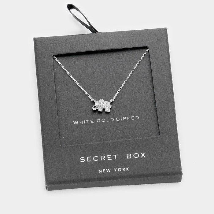 White White Gold Dipped CZ elephant pendant necklace - Jewelry Store by Erik Rayo