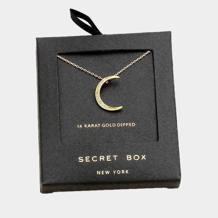 14K Gold Dipped CZ Crescent Pendant Necklace - Jewelry Store by Erik Rayo