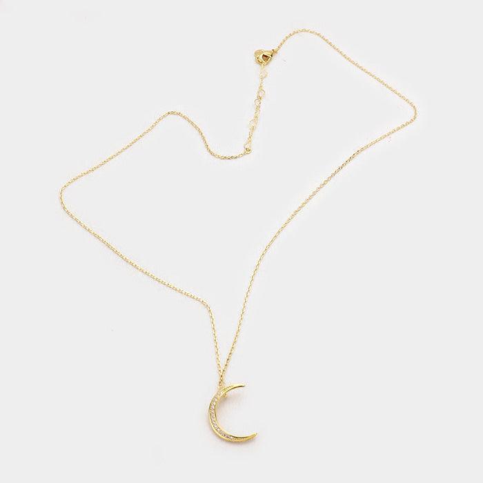 14K Gold Dipped CZ Crescent Pendant Necklace - Jewelry Store by Erik Rayo