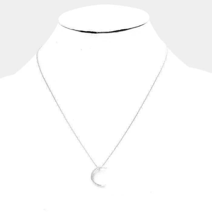 Silver Sterling Silver Dipped CZ Crescent Pendant Necklace - Jewelry Store by Erik Rayo