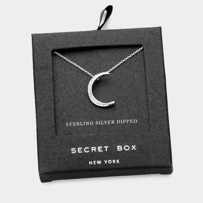 Silver Sterling Silver Dipped CZ Crescent Pendant Necklace - Jewelry Store by Erik Rayo