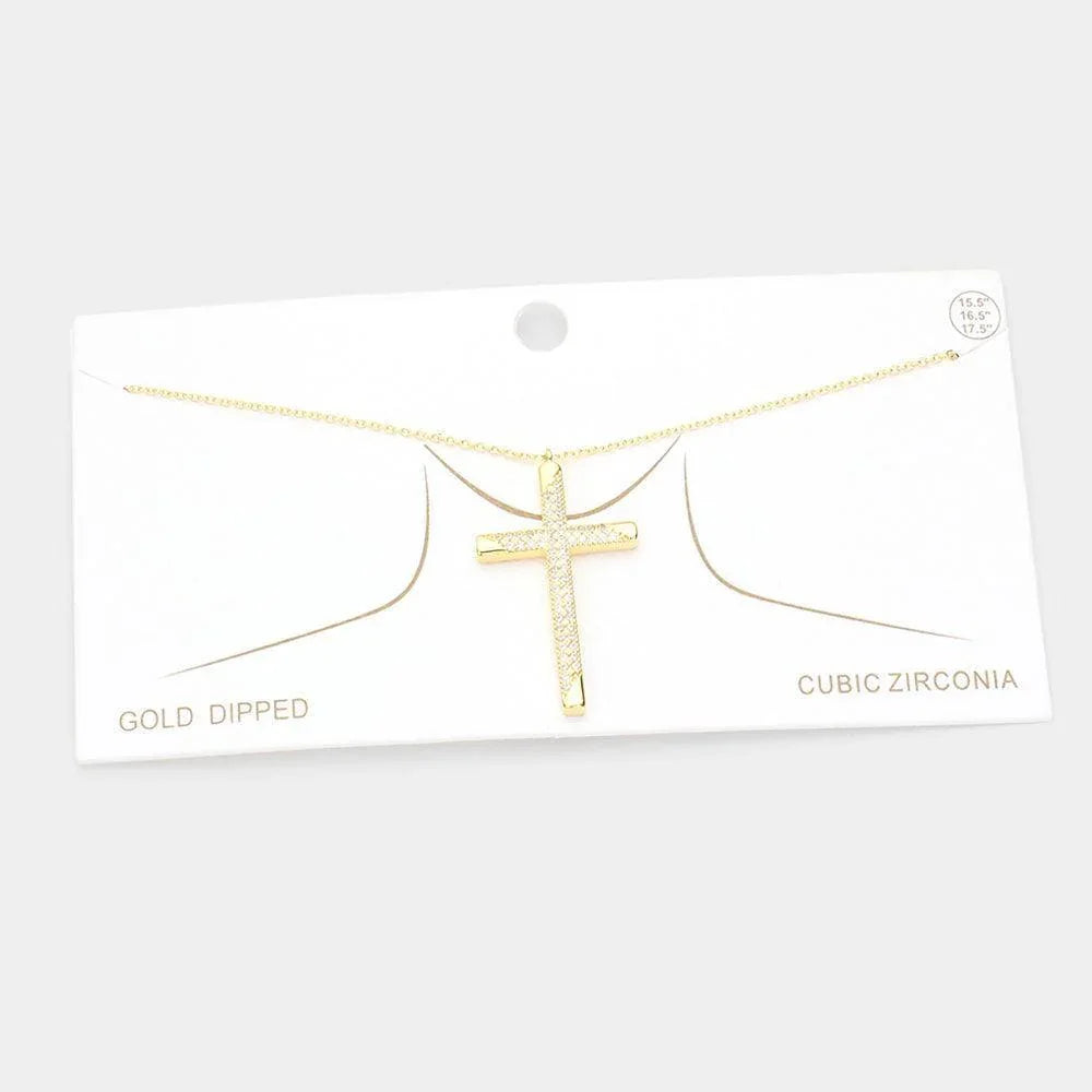 Gold Gold Dipped CZ Embellished Metal Cross Pendant Necklace - Jewelry Store by Erik Rayo